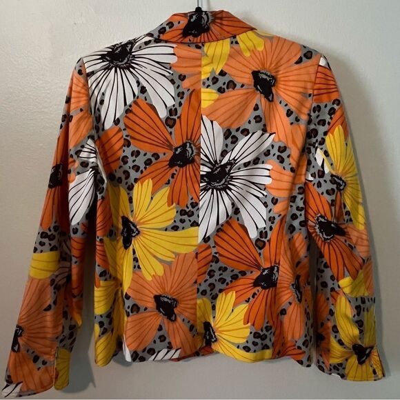 Harve Bernard Blazer Size 10 Floral Fall Colors Orange Yellow Fully Lined - Picture 6 of 6
